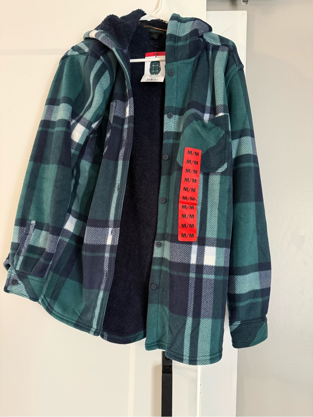 Realtree Green & Navy Plaid Fleece Hooded Jacket